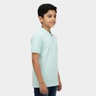 Boys Teal Cotton Blend Round Neck Casual T-Shirt, एक्वा, small