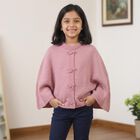 Girls' Pink Crew Neck Bow Accent Pullover, Pink, small