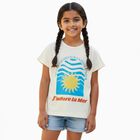 Girls Rich Eggshell White Crew Neck Casual T-Shirt, सफ़ेद, small image number null