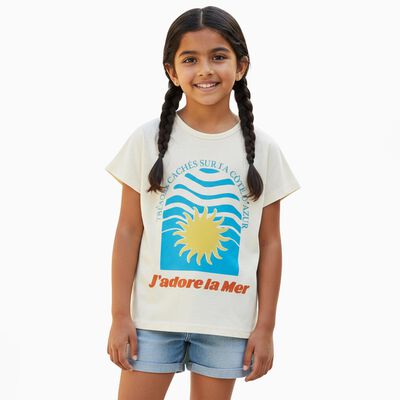 Girls Rich Eggshell White Crew Neck Casual T-Shirt
