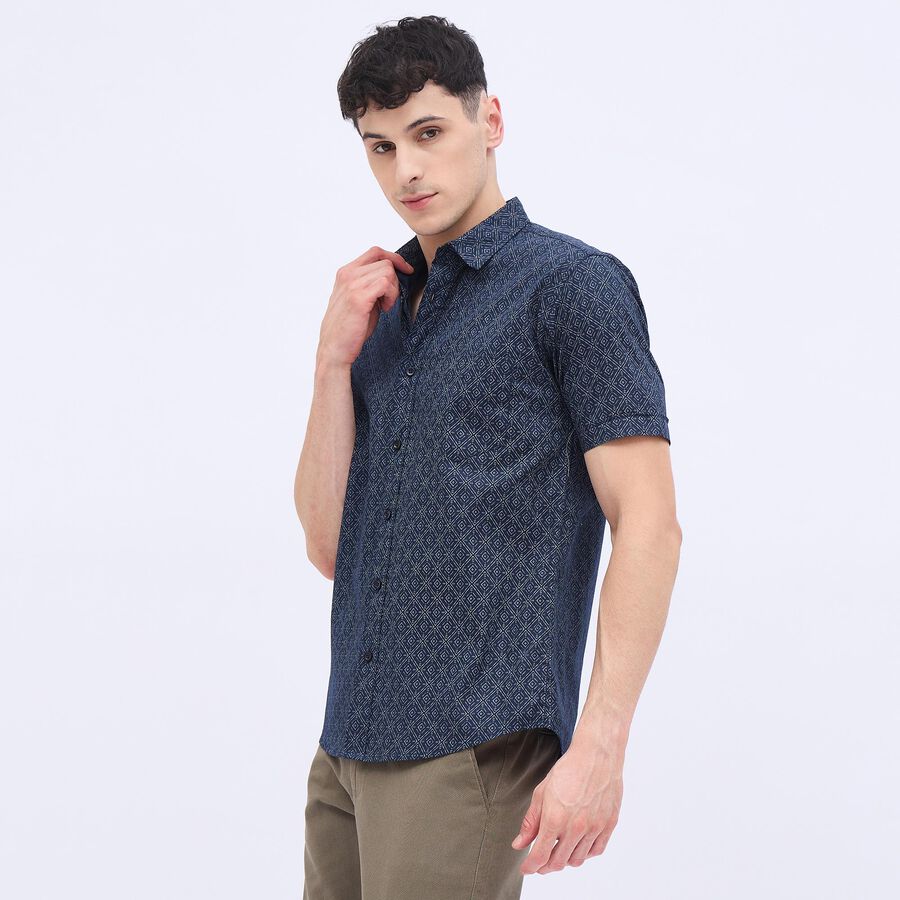 Men's Dark Navy Blue Cotton Classic Casual Shirt, Navy Blue, large image number null