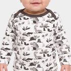 Infants' Charcoal 100% Cotton Round Neck Dinosaur Printed Baba Suit, चारकोल, small