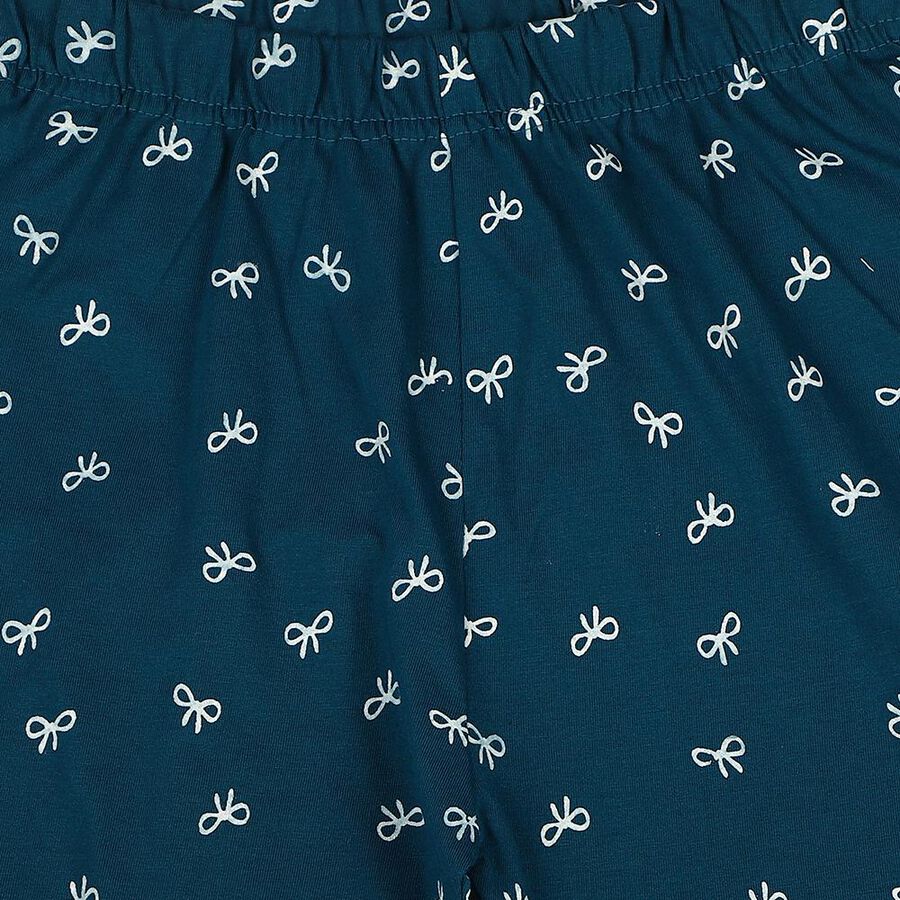 Girls' Teal Straight Fit Bow Printed Pyjama, Teal Blue, large