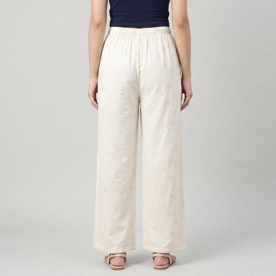 Women's Cream Regular Fit Textured Floral Palazzos, ऑफ व्हाइट, large