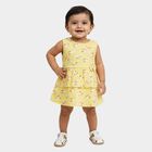 Infants' Bright Yellow Regular Fit Floral Printed Tiered Frock, Yellow, small
