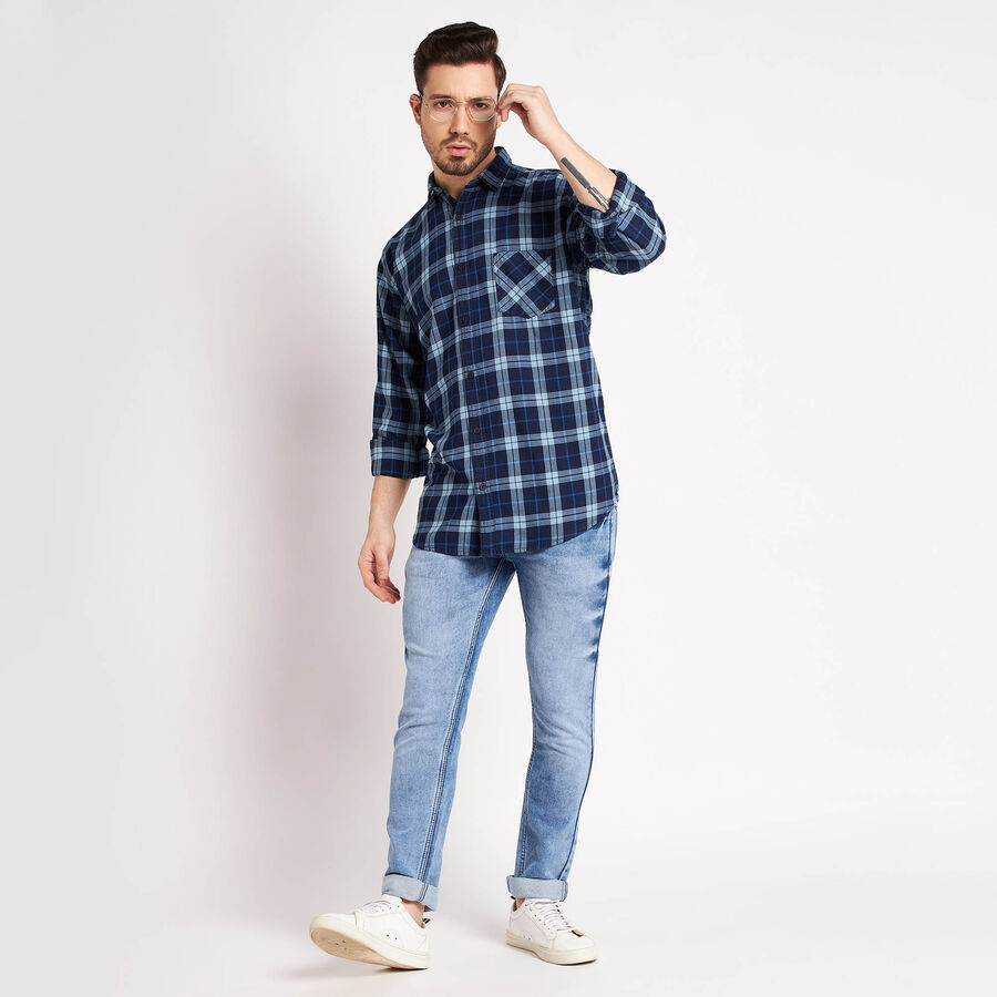 Cotton Checks Casual Shirt, Navy Blue, large image number null