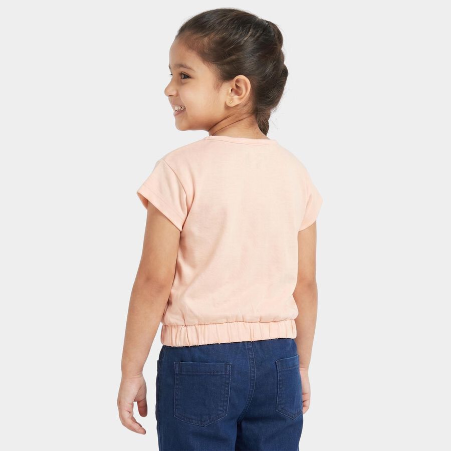 Girls Light Pink Cotton Round Neck Regular T-Shirt, Light Pink, large