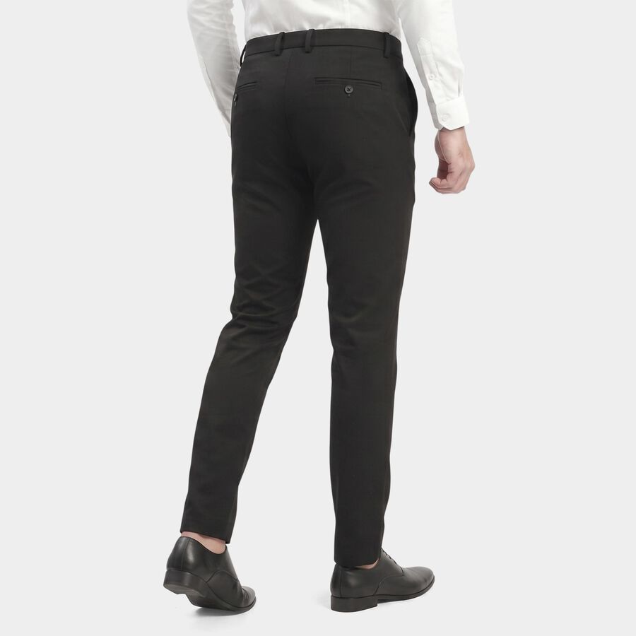 Men's Black Slim Fit Flat-Front Trousers, Black, large