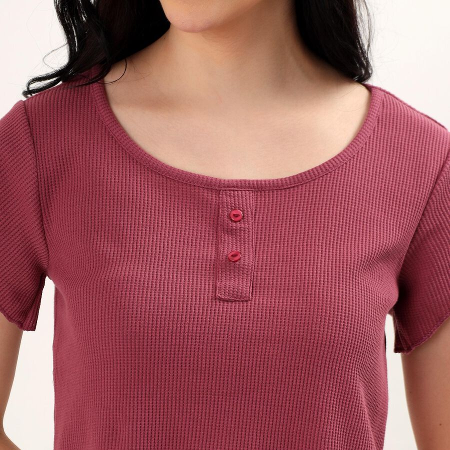 Women's Dusty Rose Round Neck Casual Top, Pink, large