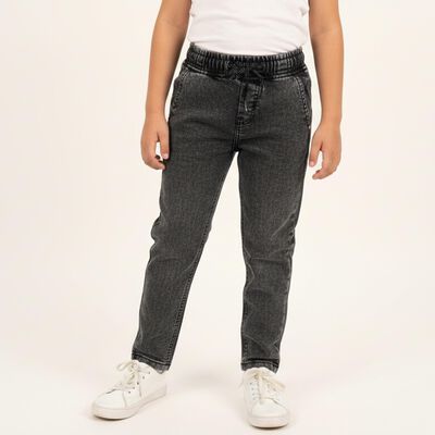 Boys' Washed Black Regular Fit Elastic Waist Jeans