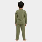 Boys' Olive Round Neck Bear Print Baba Suit, ओलिव, small image number null