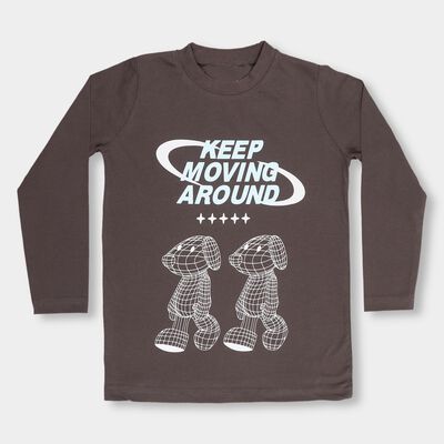 Boys' Dark Charcoal Grey Crew Neck Casual T-Shirt