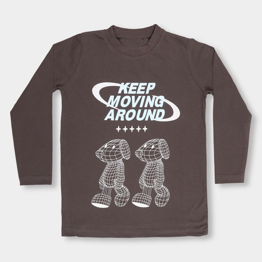 Boys' Dark Charcoal Grey Crew Neck Casual T-Shirt, Dark Grey, large image number null