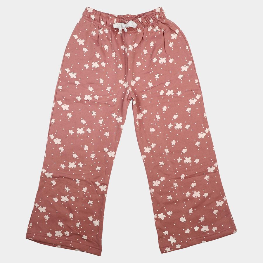 Girls Pink Straight Fit Butterfly Printed Pyjama, Light Pink, large