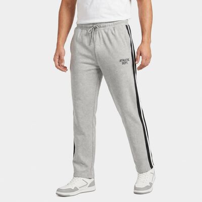 Men's Grey Regular Fit Side-Striped Track Pants