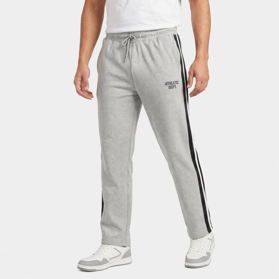 Men's Grey Regular Fit Side-Striped Track Pants, मिश्रित मध्यम ग्रे, large