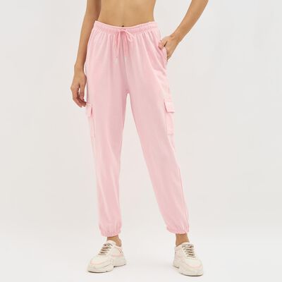 Women's Soft Pink Regular Fit Cargo Track Pants
