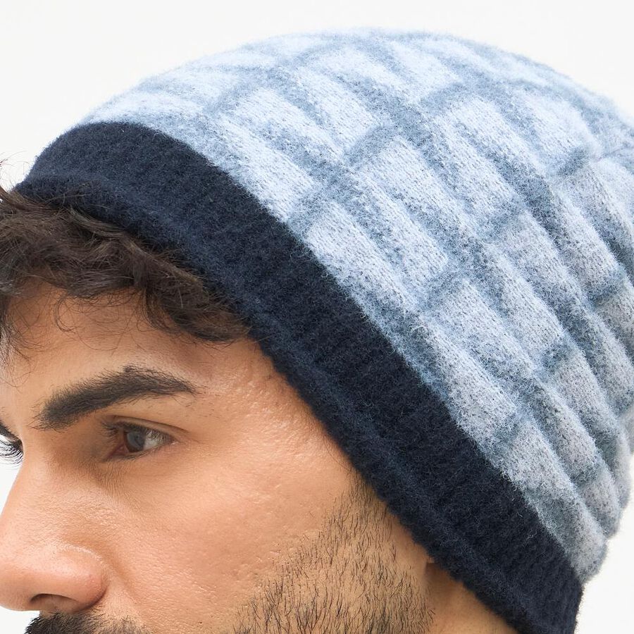 Men's Light Blue and Navy Textured Beanie Cap, Navy Blue, large image number null