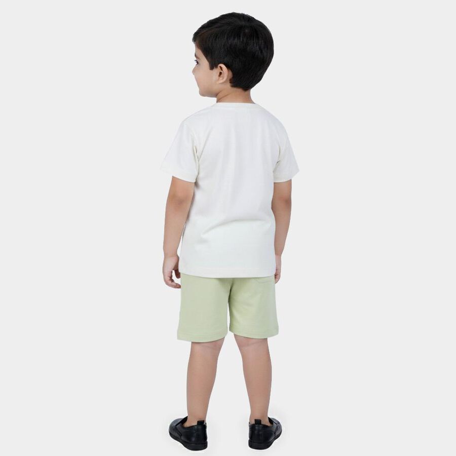Boys White 100% Cotton Crew Neck Graphic Print Baba Suit, ऑफ व्हाइट, large