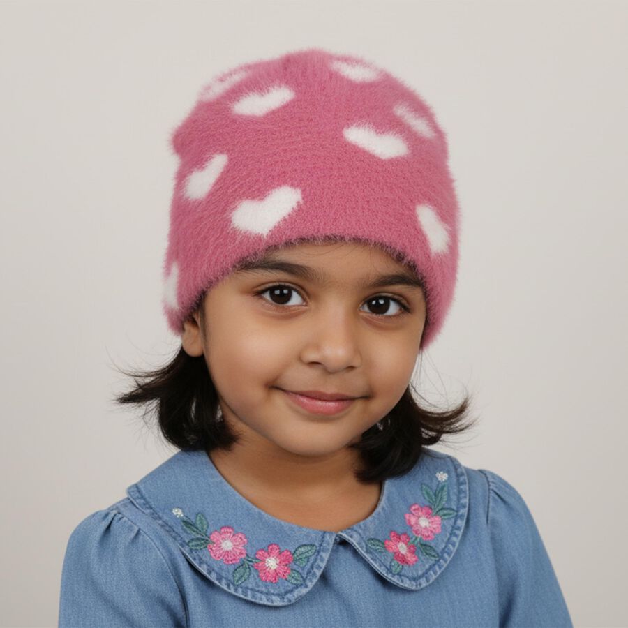 Girls Winter Cap, Pink, large image number null
