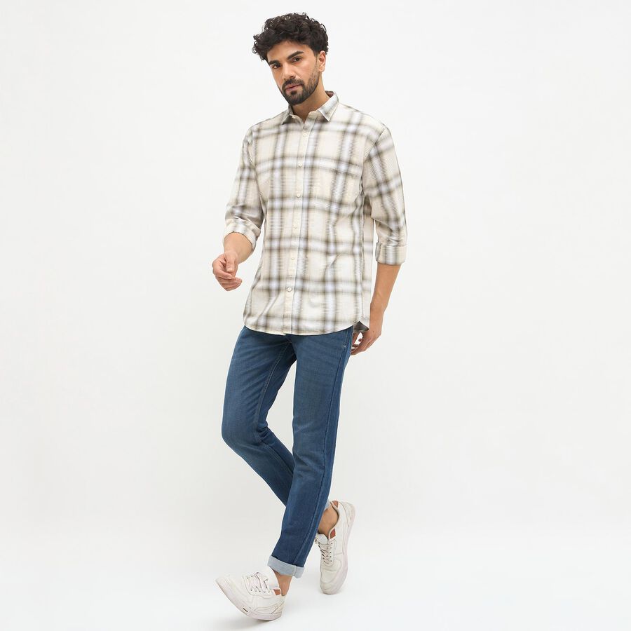 Men's Beige Cotton Spread Collar Casual Shirt, हल्का हरा, large image number null