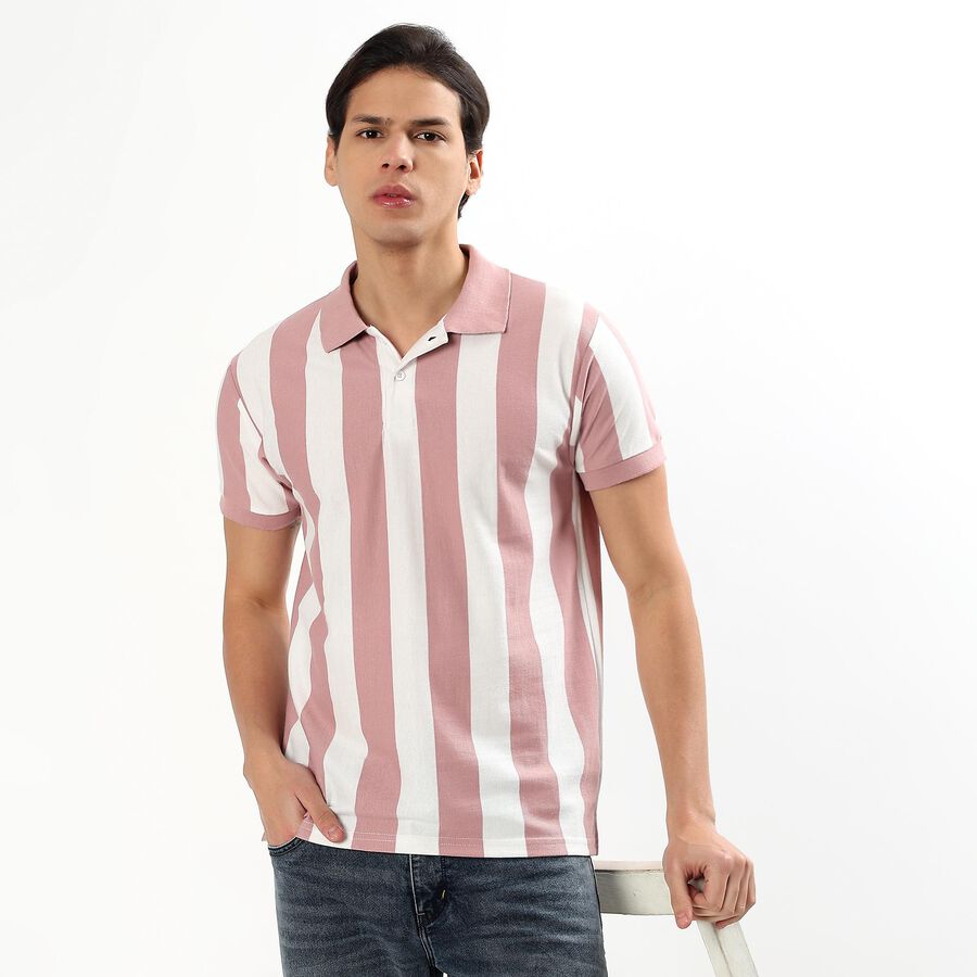 Men's Collared Half Sleeves T-Shirt, Pink, large image number null