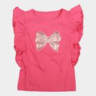 Girls Pink Cotton Round Neck Casual T-Shirt, Pink, small