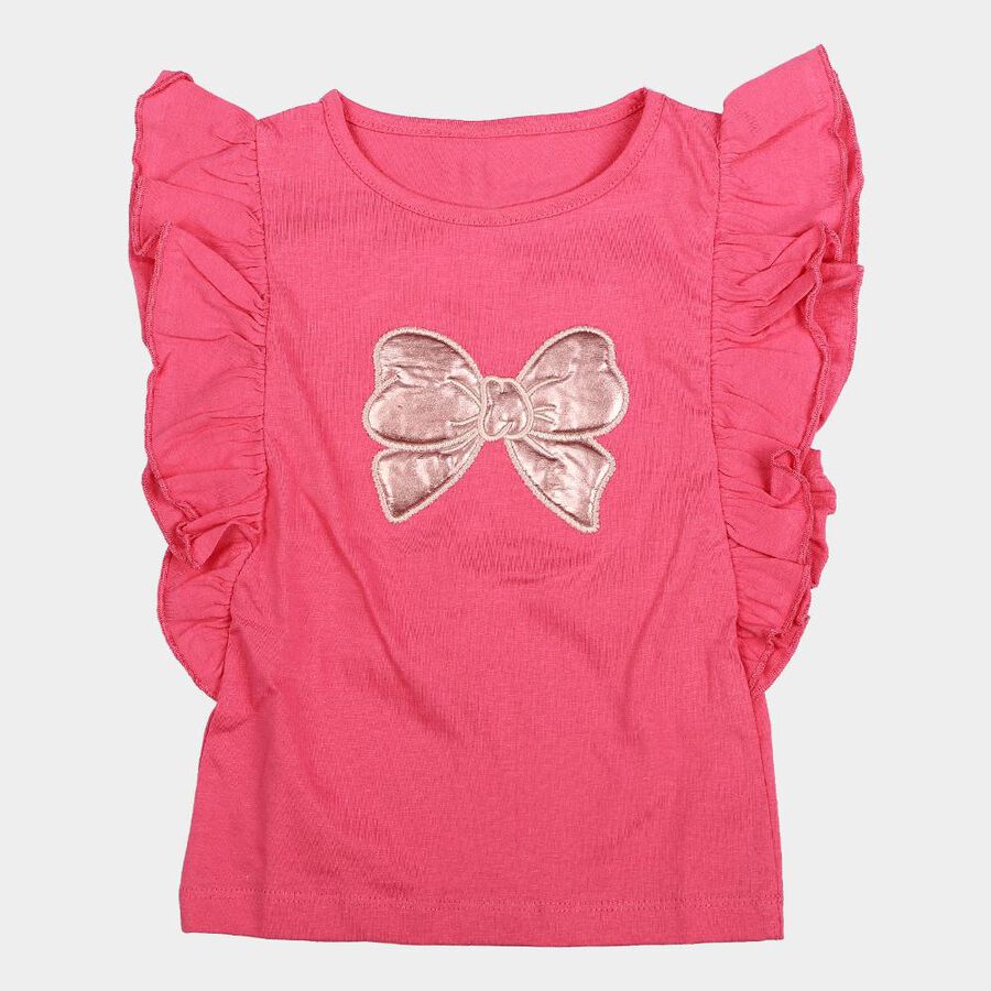 Girls Pink Cotton Round Neck Casual T-Shirt, Pink, large