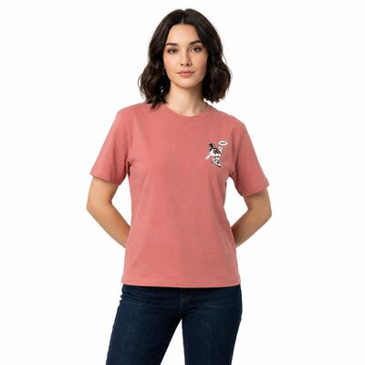 Women's Pink Cotton Round Neck Regular T-Shirt