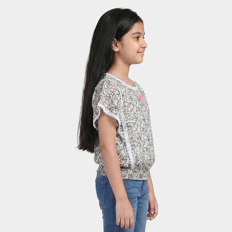 Girls White Round Neck Regular T-Shirt, ऑफ व्हाइट, large