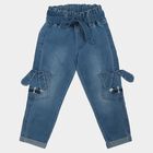 Girls' Light Blue Cargo Fit Tie-Up Waist Jeans, Light Blue, small