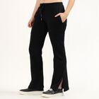 Women's Jet Black Flared Fit Side-Slit Track Pants, काला, small image number null