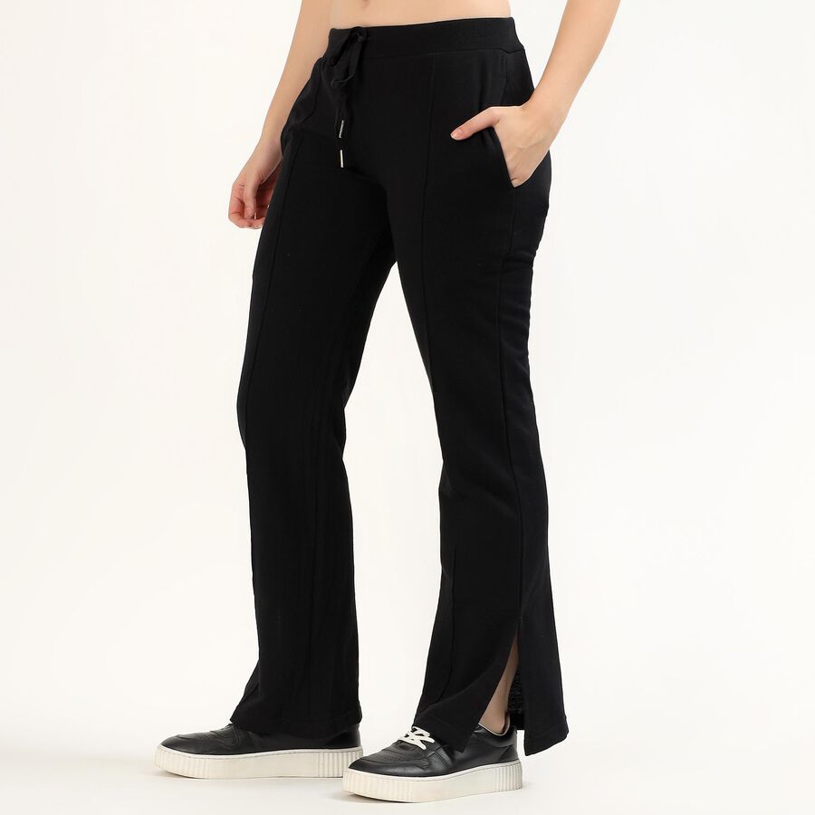 Women's Jet Black Flared Fit Side-Slit Track Pants, काला, large image number null