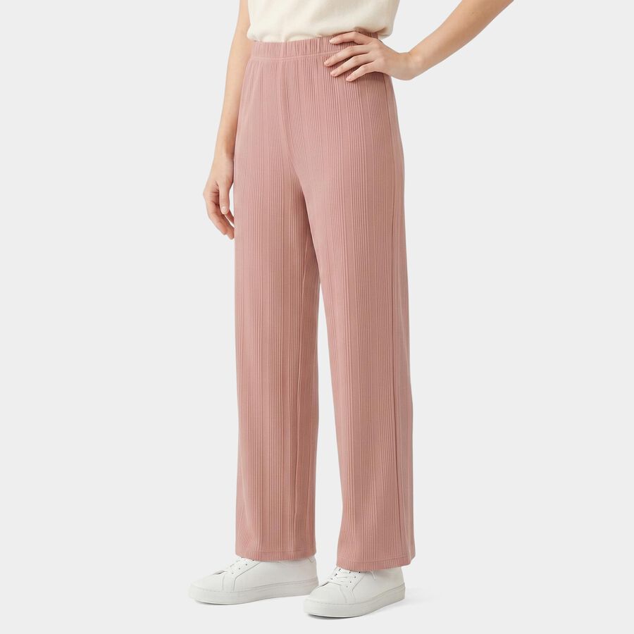 Ladies Pink Relaxed Fit Ribbed Harem Pants, Pink, large