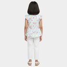 Girls' White Round Neck Floral Printed Top and Capri Set, White, small