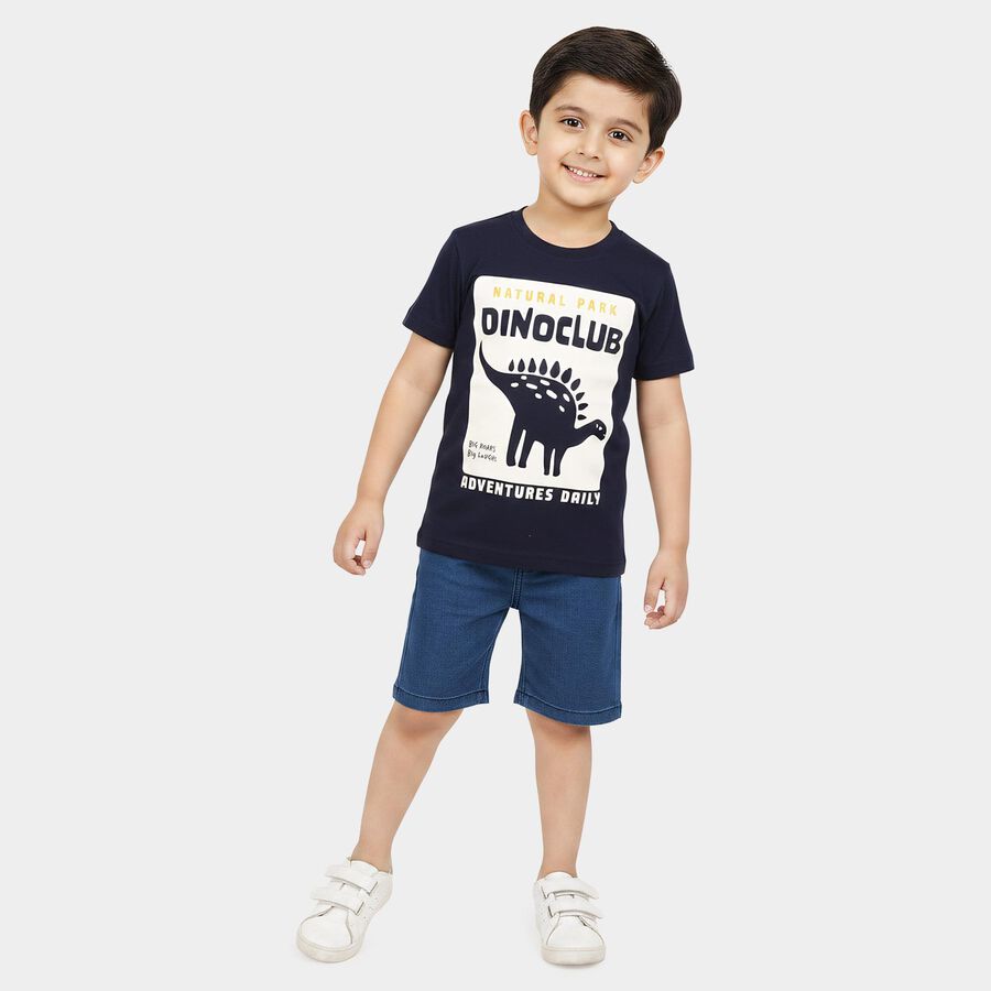 Boys Navy Blue 100% Cotton Crew Neck Graphic Print Baba Suit, नेवी ब्लू, large