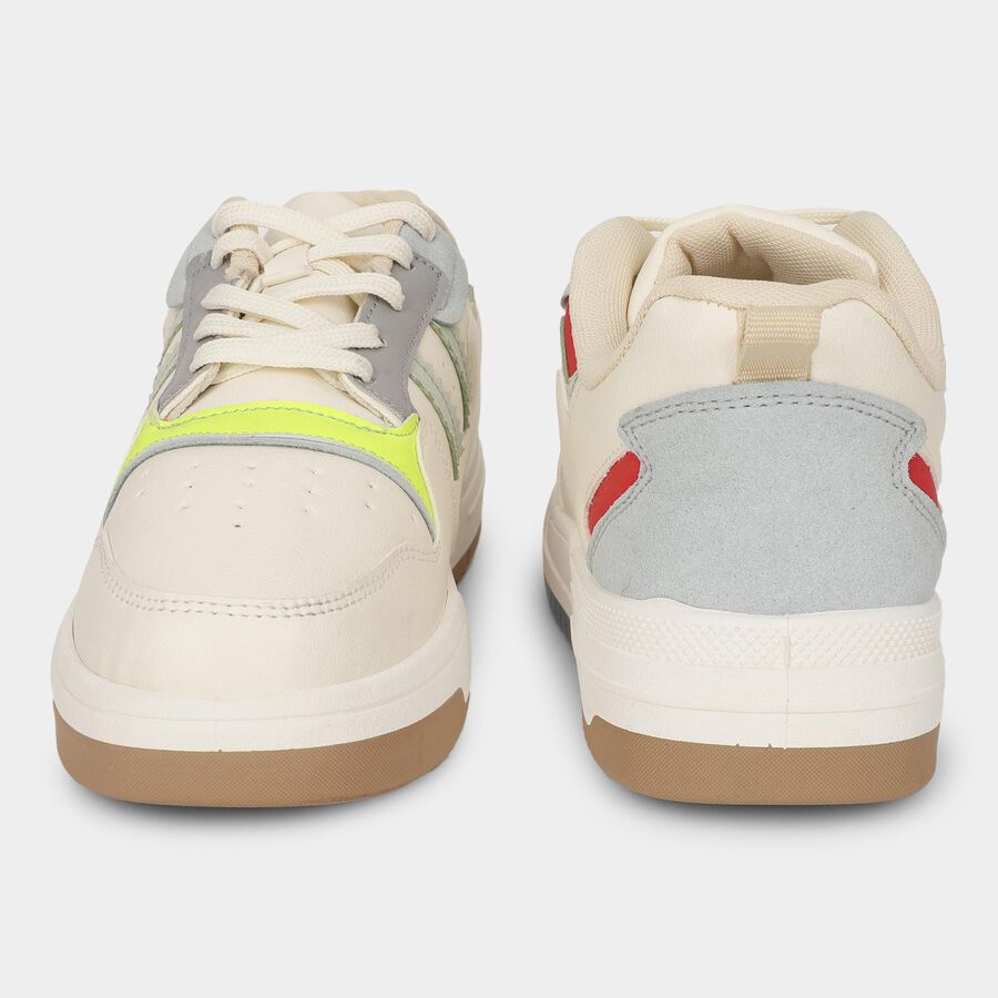 Men's Rich Eggshell White Lace-Up Casual Sneakers, White, large