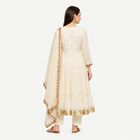 Women's Off White Cotton Round Neck Embellished Anarkali Kurta, Off White, small