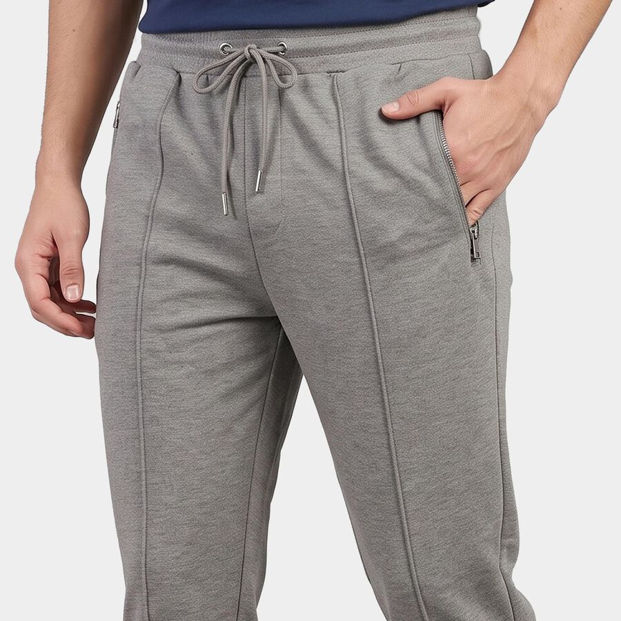 Men's Grey Slim Fit Zip Pocket Track Pants, मिश्रित हल्का ग्रे, large