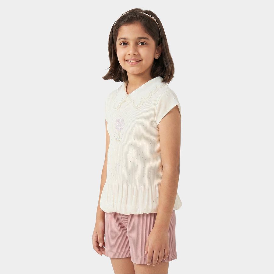 Girls White Peter Pan Collar Regular T-Shirt, सफ़ेद, large