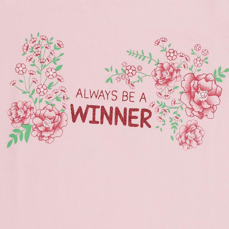 Girls Light Pink Cotton Round Neck Casual T-Shirt, हल्का गुलाबी, large image number null