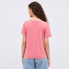 Girls' Bright Pink Round Neck Printed T-Shirt, Pink, small image number null