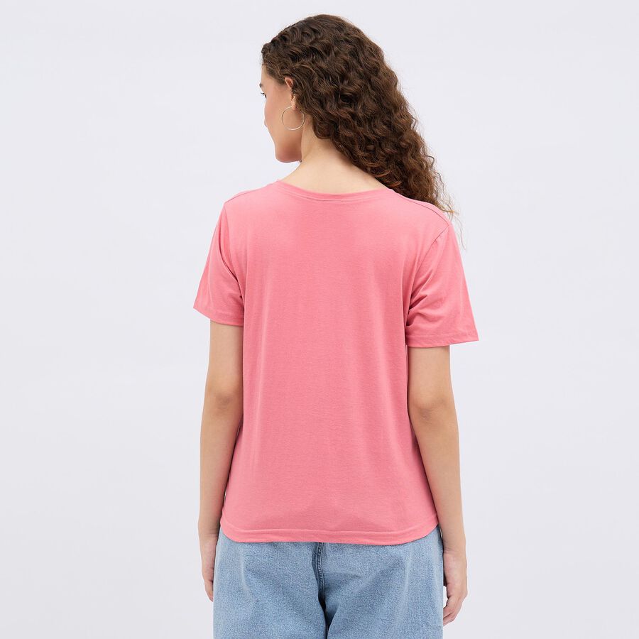 Girls' Bright Pink Round Neck Printed T-Shirt, Pink, large image number null