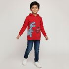 Boys Bright Cherry Red Hooded Neck Casual Sweatshirt, लाल, small image number null