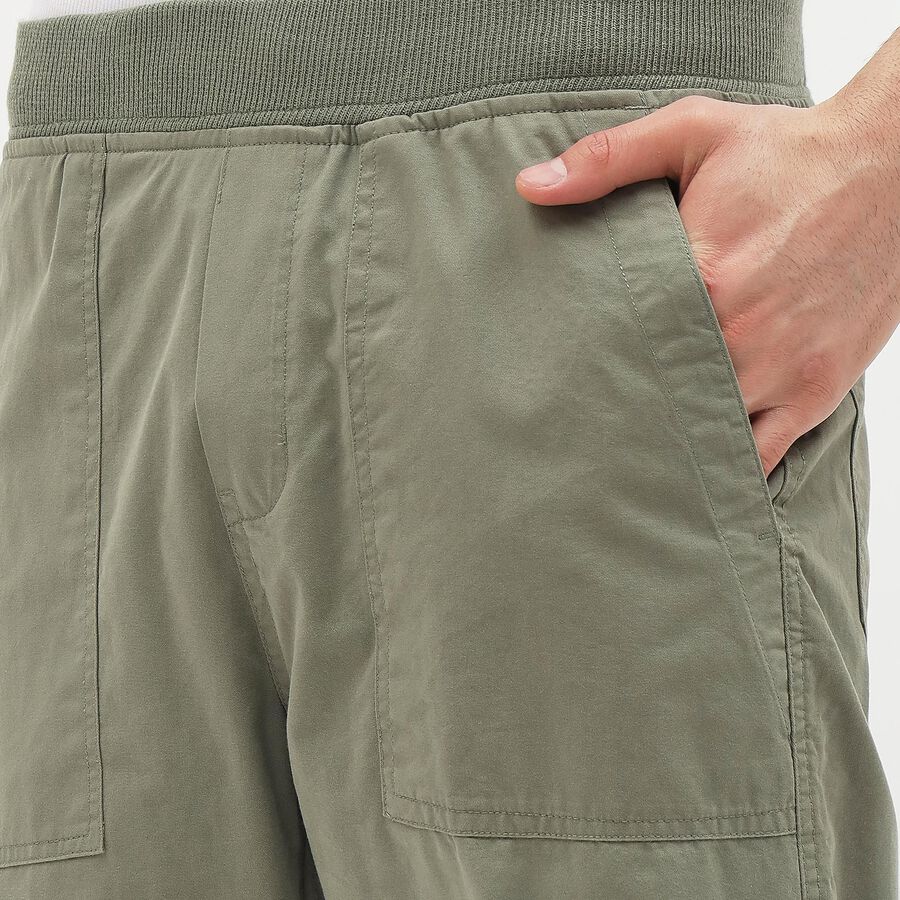 Men's Muted Olive Green Slim Fit Elastic Waist Casual Trousers, Light Green, large