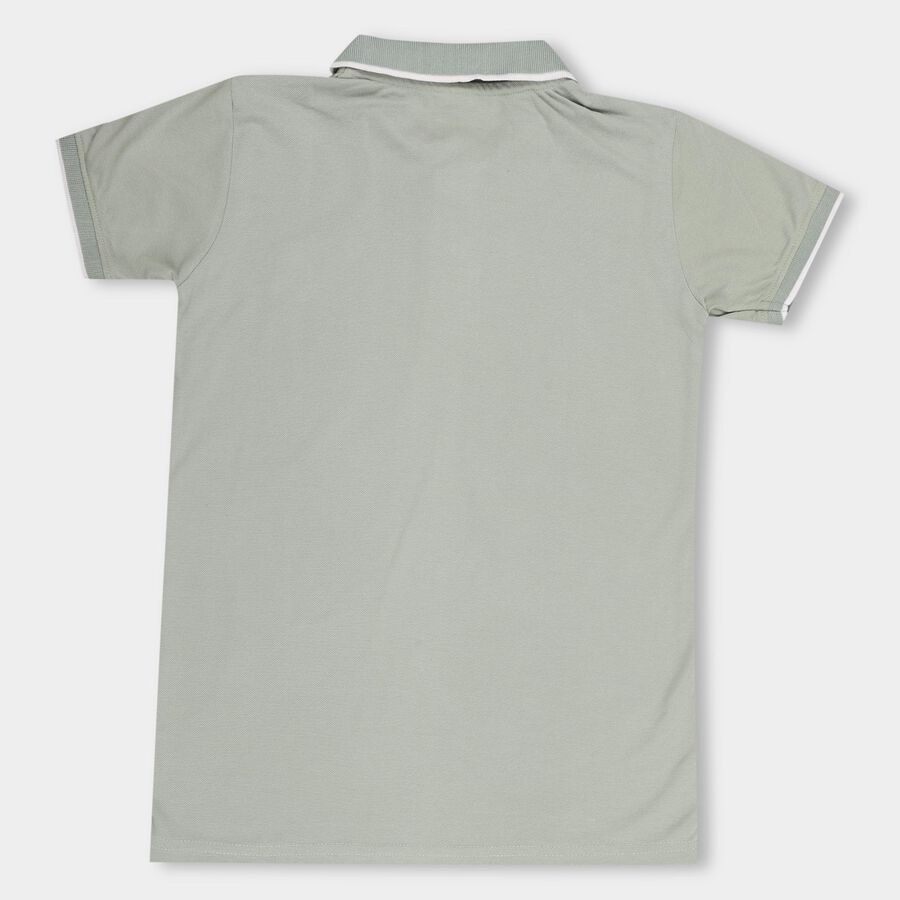Boys' Light Sage Green Polo Neck Casual T-Shirt, Light Green, large
