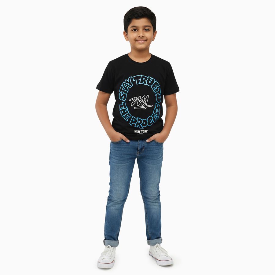 Boys' Half Sleeves T-Shirt, Black, large