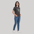 Women's Grey Round Neck Casual T-Shirt, Dark Grey, small