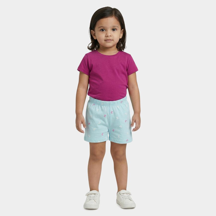 Girls' Light Blue Cotton Blend Shorts, हल्का नीला, large