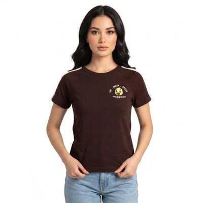 Women Wine Cotton Blend Round Neck Regular T-Shirt